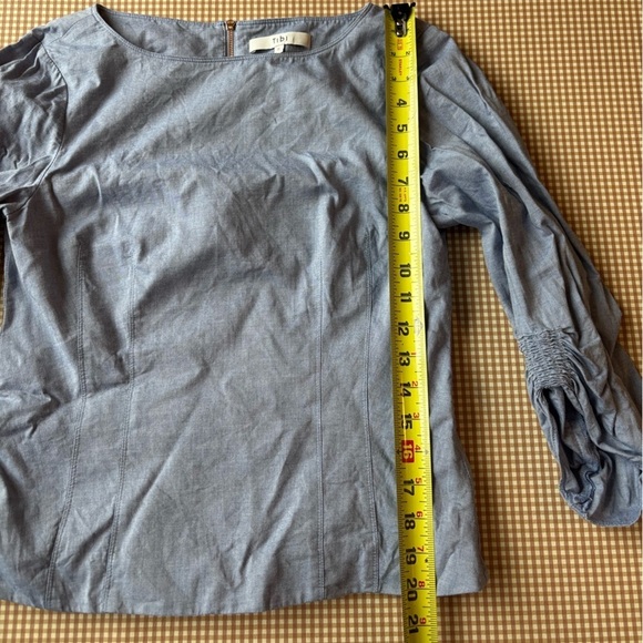 TIBI Women’s size 6 shirt top ruched sleeve. Back zipper. Cotton - Picture 9 of 14